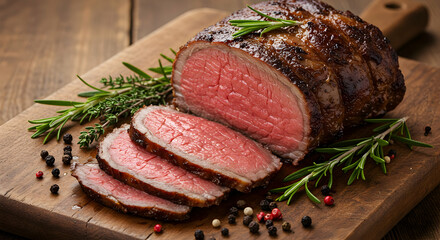 Delicious Roasted Beef Slices Herb Garnish Perfect Dinner Recipe Food Photography