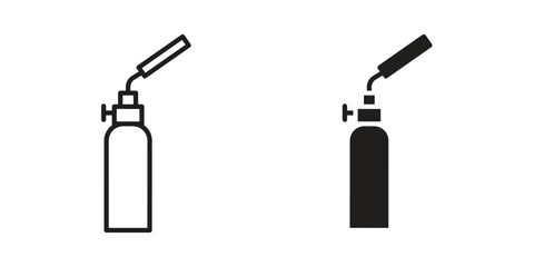 Blowtorch icon. Flat and stroke versions. Graphic elements.