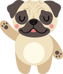 Adorable Waving Pug Puppy Cartoon Illustration