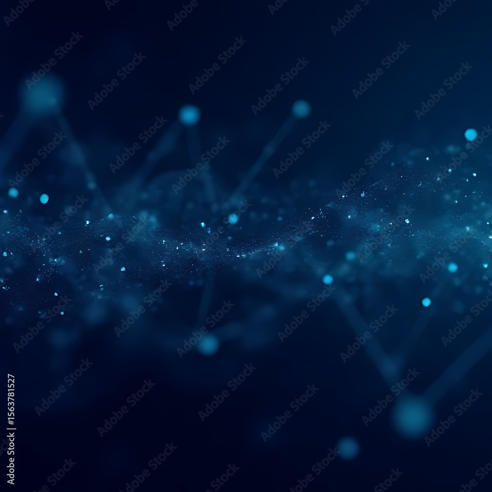 Poster abstract blue network illustration with connected dots and lines on a dark blue background represent