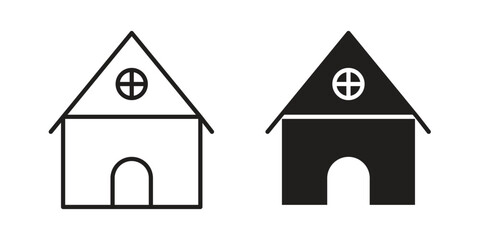Chalet icon. Flat and stroke versions. Graphic elements.