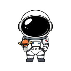 Adorable Astronaut Cartoon Illustration Exploring the Cosmos