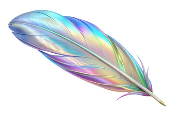 Iridescent feather with holographic colors isolated on transparent background