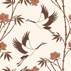 Japanese Traditional Watercolor Pattern with Elegant Floral Motifs and Seamless Design for Vintage Oriental Background.