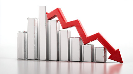 Photostock of bar graph with red arrow showing decline