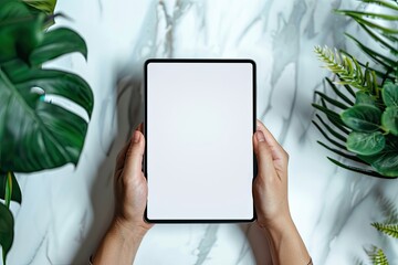 High Definition Image of Hands Holding Tablet Touch Computer Gadget