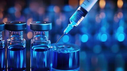 Syringe injecting vaccine vials