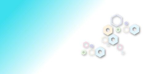 Abstract pastel hexagon pattern on white background with soft blue gradient. Modern geometric design with 3D shadow effect, ideal for tech, medical, or futuristic-themed presentations.