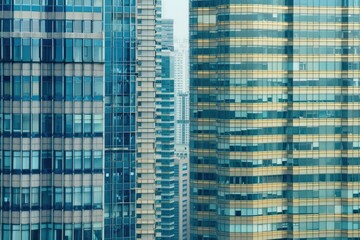 Vibrant Color Image of CloseUp of Modern Office Buildings in Shanghai