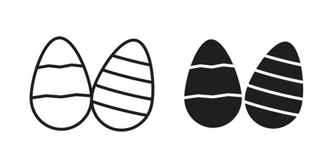 Easter eggs icon. Flat and stroke versions. Graphic elements.