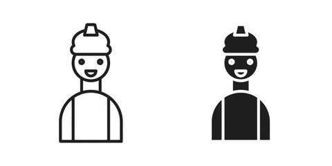 Engineer icon. Flat and stroke versions. Graphic elements.