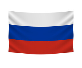 Realistic hanging flag of Russia. Empty  fabric banner illustration design.