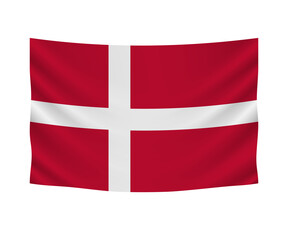 Fototapeta premium Realistic hanging flag of Denmark. Empty fabric banner illustration design.