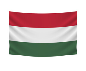Realistic hanging flag of Hungary. Empty  fabric banner illustration design.