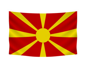 Realistic hanging flag of Macedonia. Empty  fabric banner illustration design.