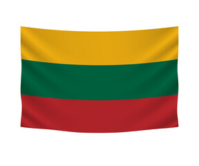 Realistic hanging flag of Lithuania. Empty  fabric banner illustration design.