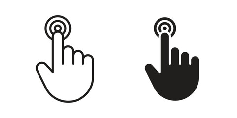 Finger control icon. Flat and stroke versions. Graphic elements.
