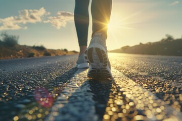 High Quality Picture of Woman Beginning Her Run on Sunlit Road