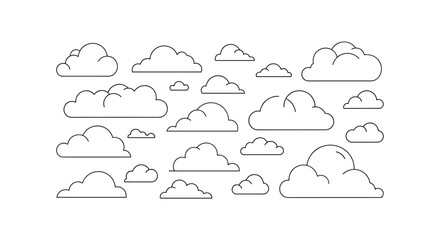 A Collection of Dotted Outline Cloud Shapes Isolated on a White Background Demonstrating Various Sizes and Forms