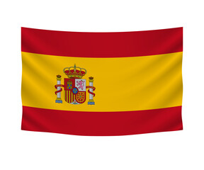 Realistic hanging flag of Spain. Empty  fabric banner illustration design.