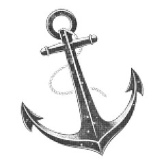 Vector halftone illustration of anchor in vintage engraving style, ideal for nautical designs, retro artwork, ocean themes, posters, prints, and decor © Alona