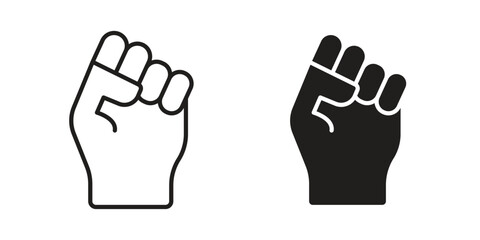 Hand with Power icon. Flat and stroke versions. Graphic elements.