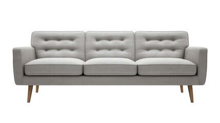 Fototapeta premium Light grey three seater sofa isolated on transparent background