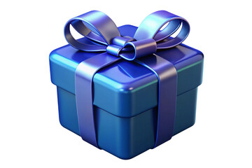 Fototapeta premium Shiny blue gift box with ribbon and bow isolated on transparent background