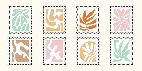 Frame of Matisse Abstract Shape. Vector Poster Organic Art Poster. Modern Pattern Leaf. Modern Floral Prints in Contemporary Minimal Style. Trendy Boho Illustrations.