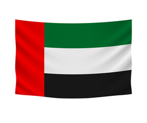 Realistic hanging flag of United Arab Emirates. Empty  fabric banner illustration design.