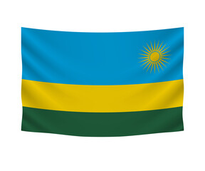 Realistic hanging flag of Rwanda. Empty  fabric banner illustration design.