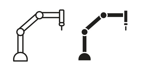 Industrial robot icon. Flat and stroke versions. Graphic elements.
