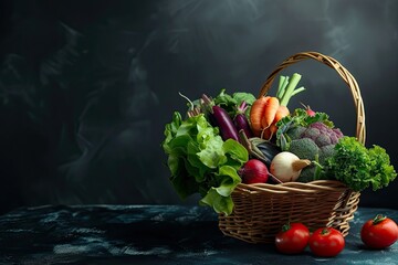 High Resolution Visual of Basket of Fresh Vegetables Isolated