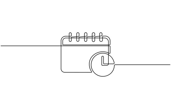 Table calendar one line drawing and isolated continuous outline vector illustration, Calendar continuous one line drawing, Planner sign in simple linear style, Vector illustration.