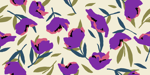 Exotic hand drawn flowers, seamless patterns with floral for fabric, cover, banner, home decor, textiles, clothing, wrapping paper, abstract backgrounds. Vector illustration.