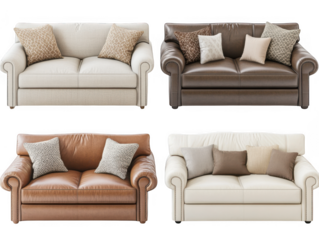 Four two seater sofas collection isolated on transparent background