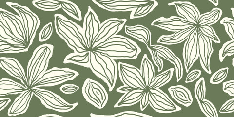 Modern exotic botanical pattern. Floral abstract contemporary seamless pattern. Hand drawn unique print. Vector illustration.