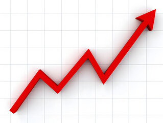 Dynamic Red Arrow Ascending on a Grid Background, Symbolizing Growth, Progress, and Upward Trend in Business, Finance, and Economic Development Scenarios