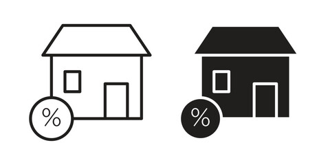 Mortgage rate icon. Flat and stroke versions. Graphic elements.