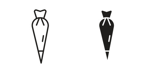 Pastry bag icon. Flat and stroke versions. Graphic elements.