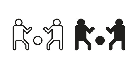 People playing Ball icon. Flat and stroke versions. Graphic elements.