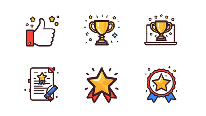 Achievement Icons Success, Award, Trophy, Star, Certificate Illustrations