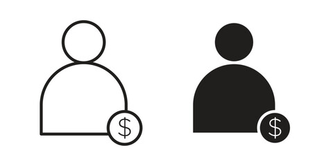 Personal loan icon. Flat and stroke versions. Graphic elements.