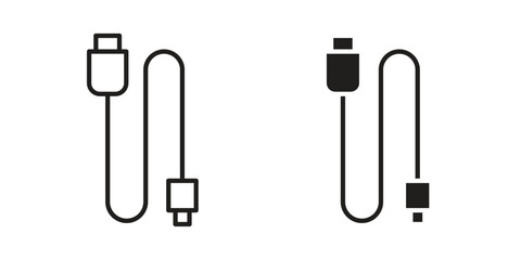 Phone cable icon. Flat and stroke versions. Graphic elements.
