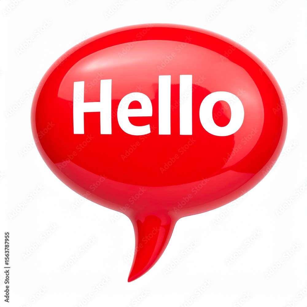 Fototapete glossy red speech bubble with word hello isolated on white background. 3d rendering.