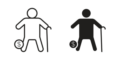 Retirement icon. Flat and stroke versions. Graphic elements.