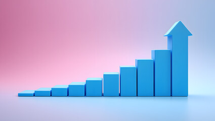 Ascending Blue Bar Graph with Arrow Symbolizing Growth and Progress A Visual Representation of Business Success and Positive Trend on a Gradient Background
