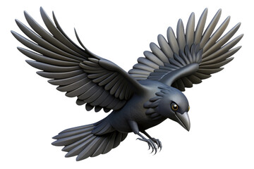 Fototapeta premium A detailed 3d rendering of a dark gray crow in flight isolated on transparent background