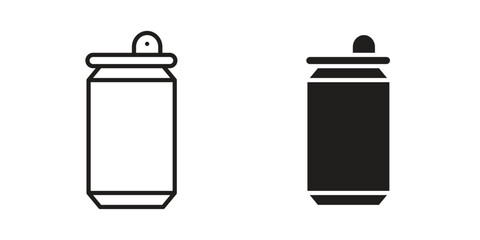 Soda can icon. Flat and stroke versions. Graphic elements.