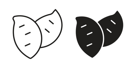 Sweet potato icon. Flat and stroke versions. Graphic elements.